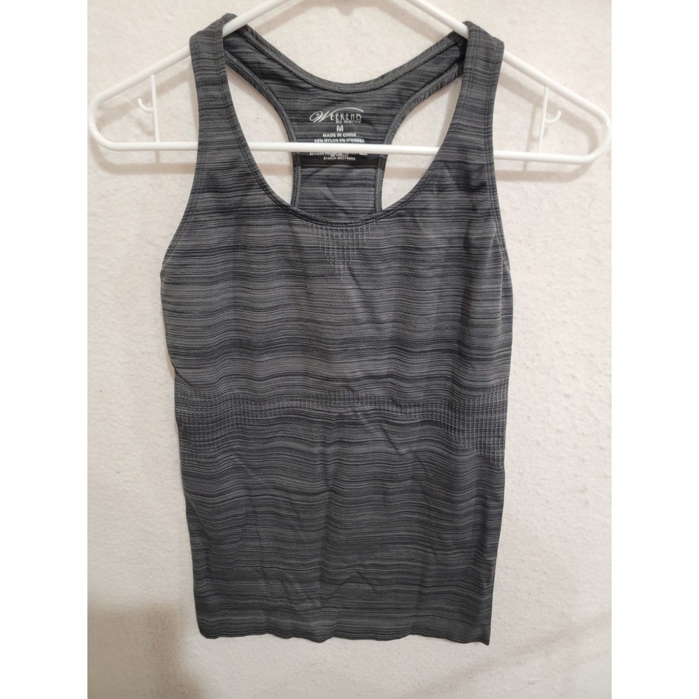 Weekend by Marika Black Gray Space‎ Dye Racerback Tank Top with Shelf Bra Medium